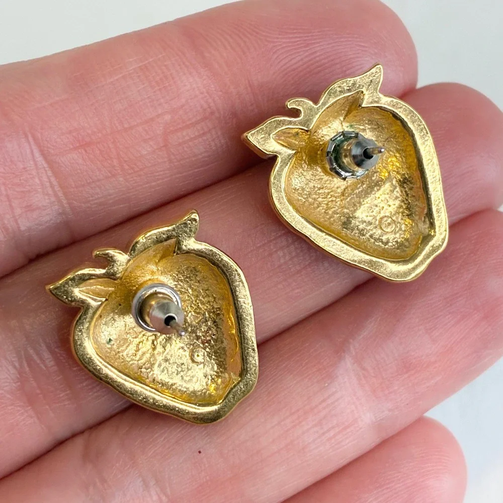 Vintage Strawberry Cherry Brooch Avon Earrings Rhinestone Fruit Jewelry Set Lot